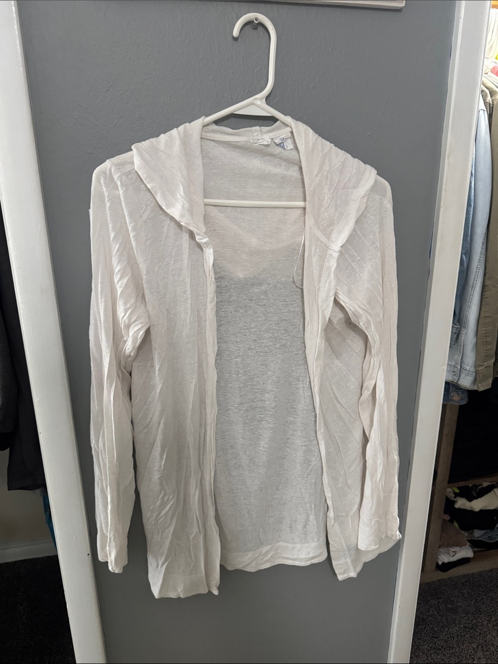Sigrid Olsen Lightweight White Hooded Open-Front Cardigan